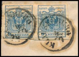 1854 9kr MP IIIa. pár karton papíron, levélen "KLAUSENBURG" - "ARAD" - "BUT...