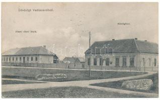 1910 Újszentes, Vadászerdő, Dumbravita, Santesti (Temesvár, Timisoara); Állami elemi iskola, Községháza. Féhn A. Béla kiadása / elementary school, town hall (fl)