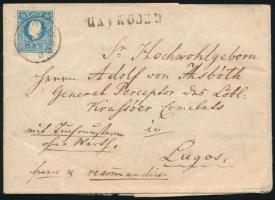 1861 1858 15kr + 1861 10kr ritka vegyes bérmentesítés ajánlott levélen (50.000) "HOLITSCH"...