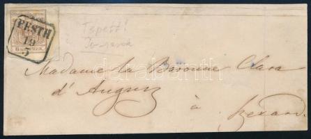 ~1855 6kr HP IIIA ívsarki bélyeg levél előlapon "PESTH" (kartonlapra kasírozva)