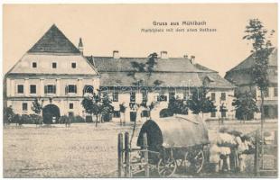 Szászsebes, Mühlbach, Sebesul Sasesc, Sebes; Marktplatz mit dem alten Rathaus. Verlag Josef Hientz / piactér, régi városháza / market square, old town hall (EK)
