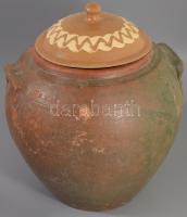 Fedeles fazék. Nem hozzávaló fedéllel, Mázas kerámia, kézzel festett, hibátlan 30 cm
