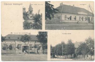 Valkány, Valcani; Római katolikus templom, Községháza, Takarékpénztár, Tenner Mór üzlete. Szilágyi Arthur műintézetéből / Catholic church, town hall, savings bank, shop (EK)