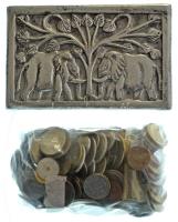 Vegyes, magyar és külföldi érmetétel, mintegy ~820g súlyban, fa dobozkában, díszes fém fedéllel T:vegyes Mixed, Hungarian and foreign coin lot in a wooden box with a decorative metal lid (~820g) C:mixed