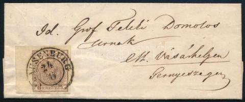 1854 6kr 8 mm ívszéllel levélen "CLAUSENBURG" - Marosvásárhely