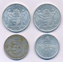 1943. 5P Al "Horthy Miklós születésének 75. évfordulójára" (2x) + 1945. 5P Al "Parlament" + 1947. 5Ft Ag "Kossuth" T:XF-F patina Adamo P8.3, P8.4, F8.1