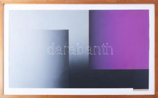 Hencze Tamás (1938-2018): Lila-szürke kompozíció, 1975. Olaj, kollázs, papír. Jelezve jobbra lent: Hencze 75. 40x69,5 cm. Üvegezett fakeretben.