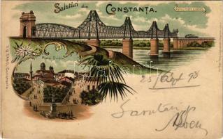 1898 Constanta, Konstanca; Podul peste Dunare, Piata Ovidiu / bridge, square. T. G. Dabo, Emil Pinkau Art Nouveau, floral, litho (r)