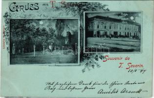 1899 Turnu Severin, Szörényvár; park at night in moonlight. S. Bancov Art Nouveau, floral (EK)