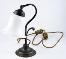 Antik asztali lámpa, tejüveg búrával, m: 29 cm