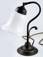 Antik asztali lámpa, tejüveg búrával, m: 29 cm