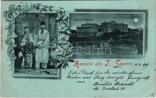 1899 Turnu Severin, Szörényvár; Lyceul Traian / grammar school at night in moonlight, Romanian folklore. S. Bancov Art Nouveau, floral (EK)