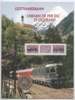 Svájc 1982. 5Fr Cu-Ni "Gotthard vasútvonal 100. évfordulója" karton díszlapon, bélyegekkel T:AU patina Switzerland 1982. 5 Francs Cu-Ni "100th anniversity - Gotthard railway" in cardboard sheet with stamps C:AU patina Krause KM#61