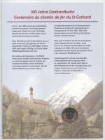 Svájc 1982. 5Fr Cu-Ni "Gotthard vasútvonal 100. évfordulója" karton díszlapon, bélyegekkel...