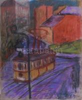 D. Borbély Gizella (1920-1994): Villamos. Kréta, papír. Egyik jelzett. Lapszéli vágásokkal és paszpartuzás nyomaival. 38x32,5 cm.