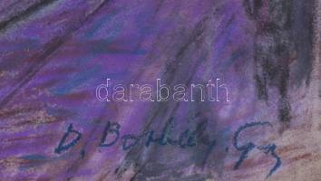 D. Borbély Gizella (1920-1994): Villamos. Kréta, papír. Egyik jelzett. Lapszéli vágásokkal és paszpa...