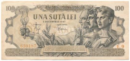 Románia 1947. december 5. 100L "Y.9 659187" T:VF,F szép papír Romania 12.05.1947. 100 Lei "Y.9 659187" C:VF,F fine paper Krause 67.