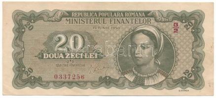 Románia 1950. 20L "G/2 0337256" T:VF szép papír Romania 1950. 20 Lei "G/2 0337256" C:VF fine paper Krause 84.