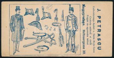 J. Petrascu polgári és egyenruha intézet (croitorie militara si civila) Nagyszeben (Sibiu) számolócédula