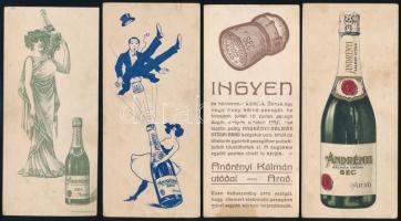 Andrényi Kálmán utódai Arad pezsgős számolócédulák, 4 db különféle