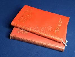 Schopenhauer, Arthur: Parerga und Paralipomena: Kleine Philopsophische Schriften. Theil I-II. [Teljes mű, két kötetben.] [Lipcse] Leipzig, 1910. Insel-Verlag (Druck von Breitkopf &amp; Härtel). 580 + [2] p.; 761 + [5] p. Köteteink a német filozófiai írók munkáit bibliofil kiállításban közreadó "Grossherzog Wilhelm Ernst Ausgabe"-sorozatban jelentek meg. Példányaink a sorozat Schopenhauer-kiadásához tartoznak, annak két utolsó, szorosan összetartozó, önmagában is értelmezhető köteteit alkotják. "Parerga und Paralipomena" című munkájában Schopenhauer kisebb filozófiai írásait, filozófiai dialógusait adta közre szerteágazó témákban. A két kötetében szó esik az iskolai filozófia hiábavalóságáról, az olvasók és könyvek szerepéről, de rövidebb-hosszabb analízis alá kerül az etika, az államelmélet, a vallás, az esztétika (e két utóbbi fogalom Schopenhauer gondolatvilágában sokrétűen és kritikus módon függ össze). Kolofon: "Diese Ausgabe wurde herausgegeben im Auftrage von Alfred Walter Heymel. Harry Graf-Kessler und Emery Walker leiteten den Druck, des besorgt wurde von Breitkopf &amp; Härtel in Leipzig. Eric Gill Zeichnete die Titel". Bibliofil köteteink kalligrafikus belső fejezetcímeit Eric Gill grafikusművész rajzolta. Egységes, aranyozott kiadói bőrkötésben, felül aranyozott lapszélekkel. Jó példány.