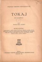 Mosolygó József: Tokaj és vidéke. Budapest, 1930. Magyar Városok Monografiája Kiadóhivatala (Elek-nyomda). 191 + [1] p. + 4 t. (kétoldalas). Első kiadás. Mosolygó József (1883-1959) görögkatolikus lelkész, helytörténész. Városmonográfiája Hegyalja társadalom- és gazdaságtörténetét tekinti át, a középkori kezdetektől a jelenkorig. A számos jogtörténeti részletet, anekdotát közreadó munka a dualizmus korától a gazdasági és művelődési fejlődés részletein szívesen elidőz, nagy erővel méltatja a társadalomba mélyen beágyazott egyházak, egyesületek és iskolák szerepét. A lelkész hazafias szellemben írt monográfiája nem feledkezik el Tokaj első világháborús hősi halottjainak lajstromozásáról sem. Függelékben Hegyalja más településének rövid jellemzése, valamint adatközlői életrajzok. A címlapon és a belív egy oldalán régi gyűjteményi bélyegzés. (Magyar városok monografiája.) Aranyozott, kissé kopott, enyhén sérült, vaknyomásos kiadói egészvászon kötésben, az első kötéstáblán Tokaj városának aranyozott, dombornyomású címerével.