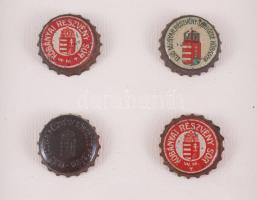 cca 1930-40 össz. 4 db Kőbányai sörös kupak, részben kopott, dekoratív üvegezett keretben, 22x22 cm