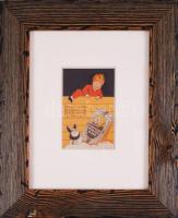 Szent István malátakávé számolócédula dekoratív üvegezett keretben, 32x26 cm