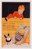 Szent István malátakávé számolócédula dekoratív üvegezett keretben, 32x26 cm