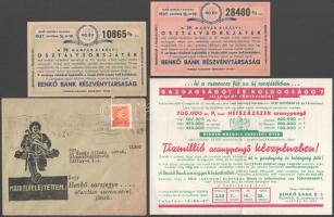 1937 Benkő Bank R.T. osztálysorsjáték nyomtatványok és boríték, 4 db