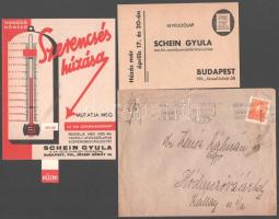 1936 Schein Gyula osztálysorsjáték nyomtatványok és boríték, 3 db