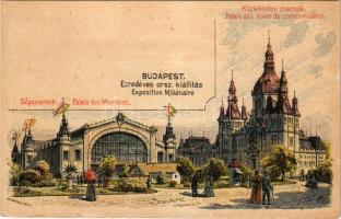 Budapest XIV. Városliget, Ezredéves Országos Kiállítás, Közlekedési csarnok, Gépcsarnok. litho s: Morelli, Dörre T. + piros 5 Ga. (EK)