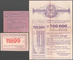 1937-1939 M. Kir. Osztálysorsjáték és Dörge Frigyes Bank R.T. nyomtatványok, 5 db