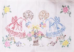 Kézzel hímzett gyermekmintás falidísz, 54x76 cm