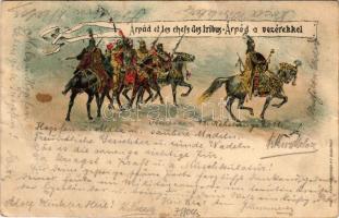 1898 Árpád et les chefs des tribus / Árpád a vezérekkel; Ezredéves Országos Kiállítás. litho + barna 2 Kr Ga. (gyűrődések / creases)