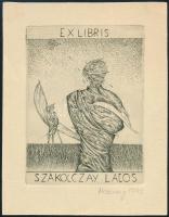 Muzsnay Ákos (1945-): Ex libris Szakolczay Lajos, 1992. Rézkarc, papír. Jelzett. Hátoldalán paszpartuzás nyomaival. 8×6 cm