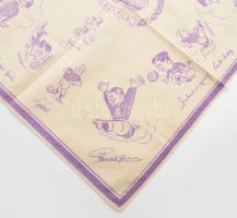 1954 Az Aranycsapat tagjait karikatúra formájában ábrázoló grafikával díszített textilzsebkendő, a M...