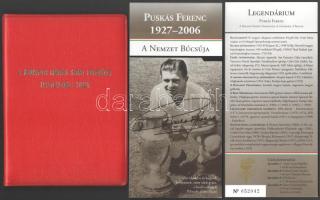 A Budapesti Honvéd Sport Egyesület tiszteletbeli tagja feliratú tok, benne Pukás fotó, 2 db szórólap, BHSE címke