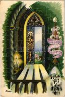 Boldog Magyar Húsvétot! / Hungarian Easter greeting art postcard, irredenta propaganda s: Bozó (EK)