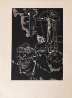 Dallos Hanna (1907-1944): "És bocsásd meg a mi vétkeinket", fametszet, papír, jelzett a metszeten, az 1934-ben megjelent Miatyánk c. mappából, lapszéli egészen apró sérülésekkel, 28,5x20,5 cm