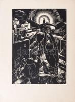 Dallos Hanna (1907-1944): "Jöjjön el a te országod", fametszet, papír, jelzett a metszeten, az 1934-ben megjelent Miatyánk c. mappából, lapszéli egészen apró lyukakkal, 28,5x20,5 cm