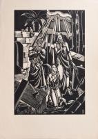 Dallos Hanna (1907-1944): "Szenteltessék meg a te neved", fametszet, papír, jelzett a metszeten, az 1934-ben megjelent Miatyánk c. mappából, lapszéli apró szakadásokkal, 28,5x20,5 cm