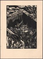 Dallos Hanna (1907-1944): "És bocsásd meg a mi vétkeinket", fametszet, papír, jelzett a metszeten, az 1934-ben megjelent Miatyánk c. mappából, lapszéli egészen apró sérülésekkel, 28,5x20,5 cm