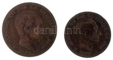 Spanyolország 1879. 5c + 10c Cu T:VF-F Spain 1879. 5 Centimos + 10 Centimos Cu C:VF-F Krause KM#674, KM#675