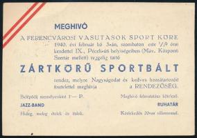 1940 Bp. IX., Ferencvárosi Vasutasok Sport Köre sportbál meghívó