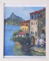 Kurländer István (-), működött a XX. sz. első felében: Mediterrán vízpart, távolban a vitorlással. Olaj, vászon, jelzett, kissé sérült, üvegezett fakeretben. 26x20 cm