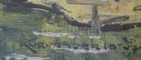 Kurländer István (-), működött a XX. sz. első felében: Mediterrán vízpart, távolban a vitorlással. O...