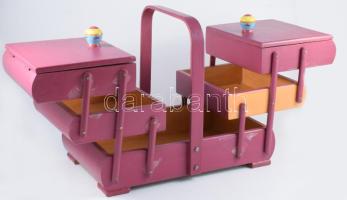 Vintage szétnyitható varródoboz, 32x27 cm