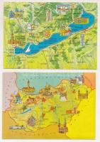 11 db MODERN magyarországi térképes város képeslap, képeslapfüzetből / 11 modern Hungarian map postcards from a postcard booklet
