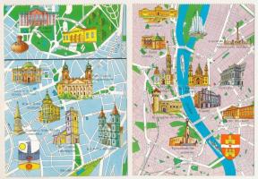 11 db MODERN magyarországi térképes város képeslap, képeslapfüzetből / 11 modern Hungarian map postc...